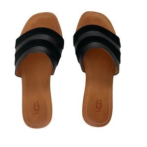 UGG black suede and leather ladies slides